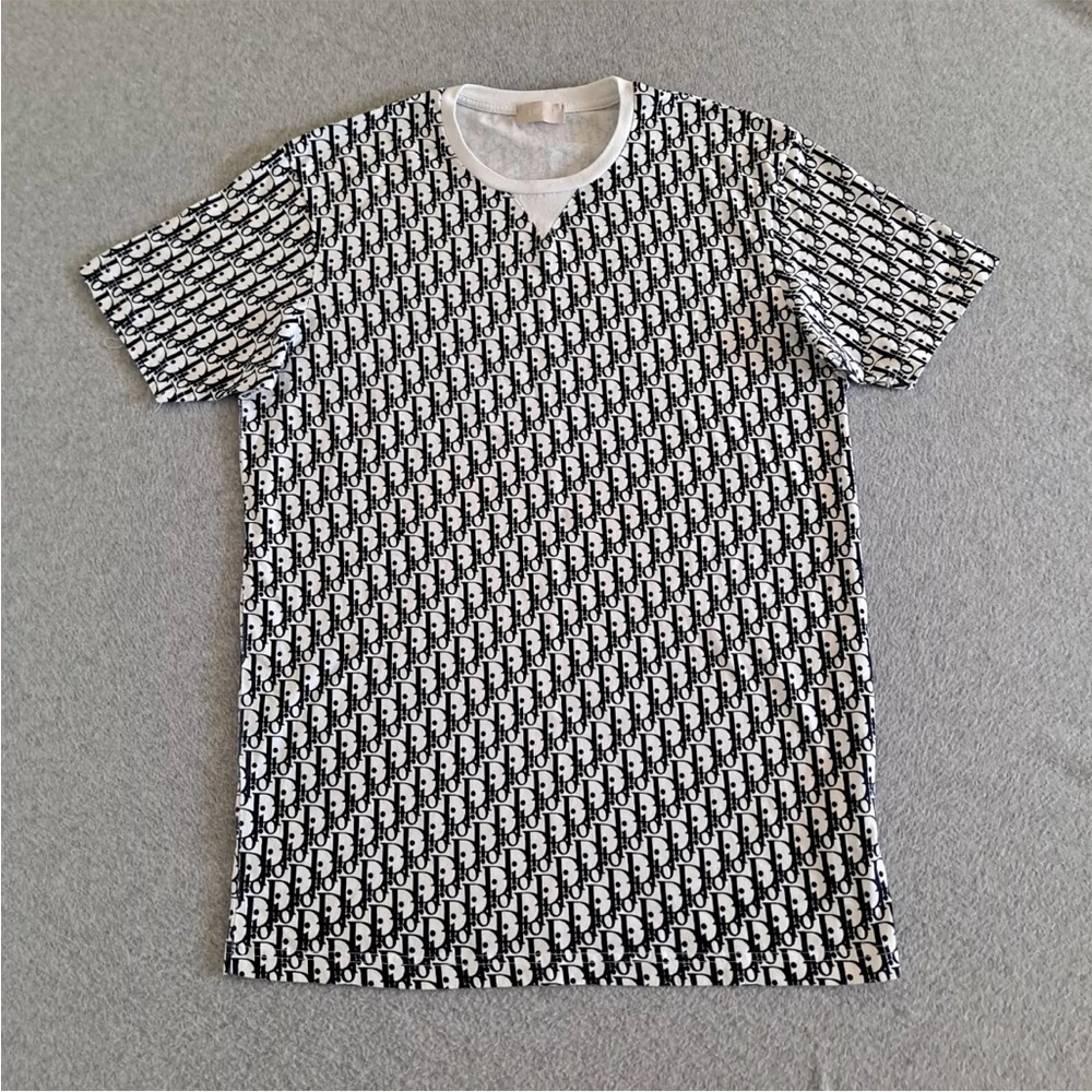 Christian Dior Shirt Men XXL Blue Logo Oblique Monogram TShirt Luxury Streetwear